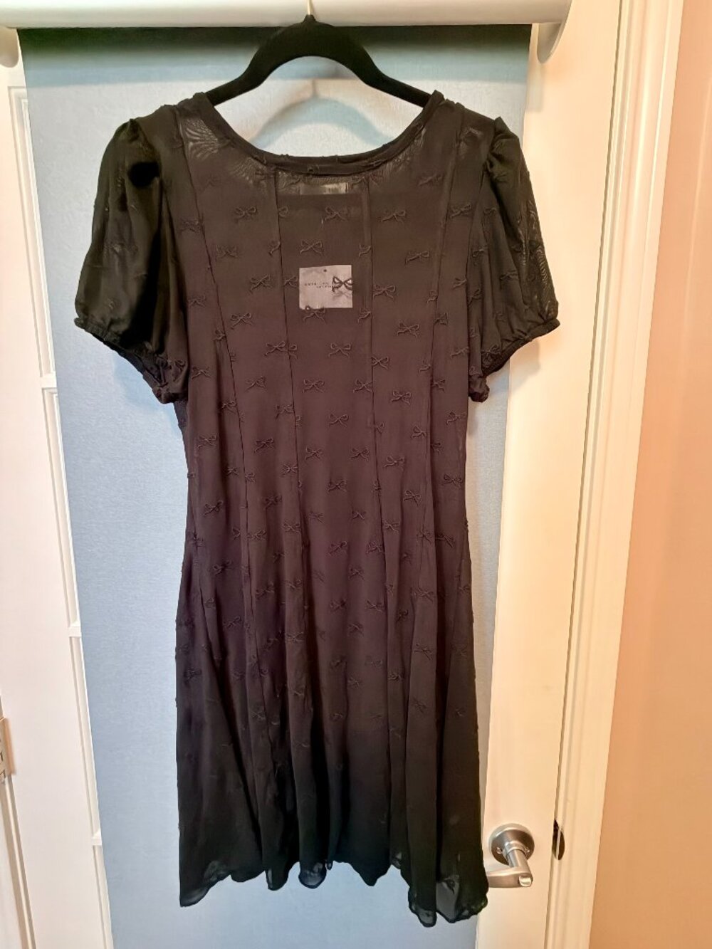 NWT American Eagle Black Bow Sheer Puff Sleeve Mini Dress L